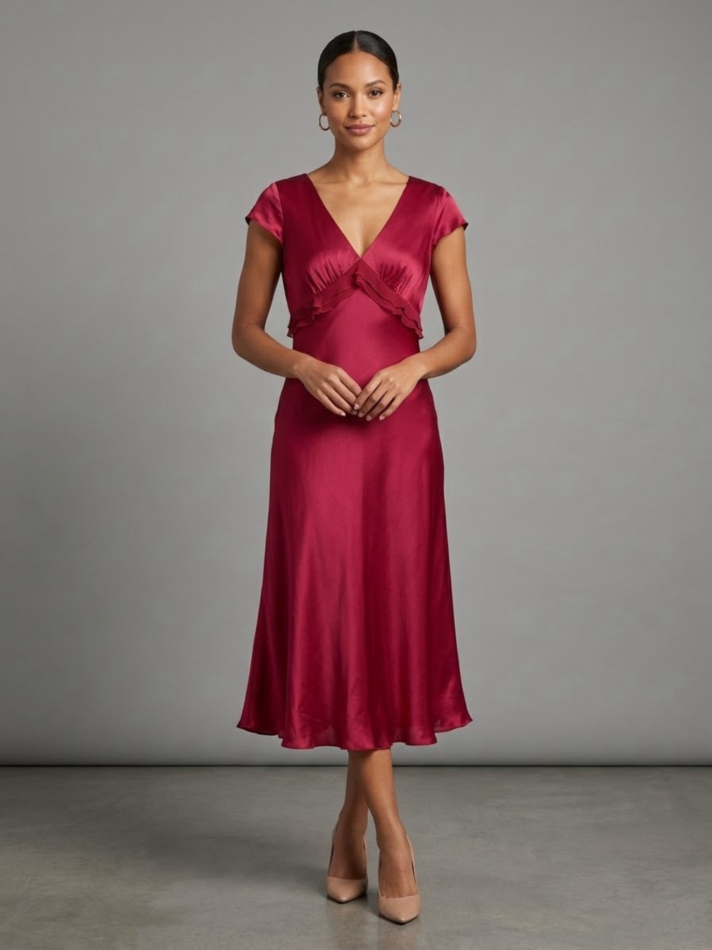 Vintage Jonathan Martin Studio 100% Silk Red Midi Dress Vintage 14 Modern 10
